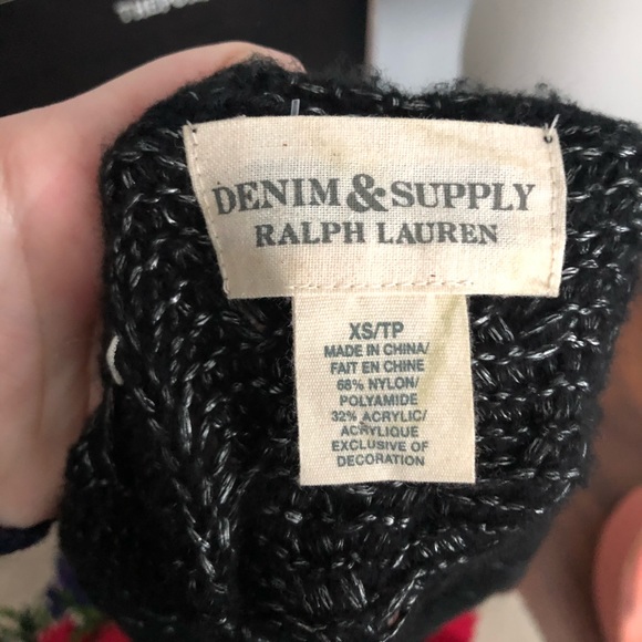 Denim & Supply Ralph Lauren Black Shimmer Open Weave Knit Sweater Size XS - Picture 5 of 6